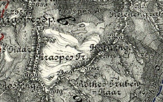 1925, der Kraspessee ist herausgekommen. Der Ferner beginnt knapp dahinter