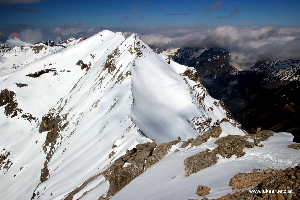 Weiterweg über die Ödkarspitzen zur Seekarspitze (rotes Kreuz)